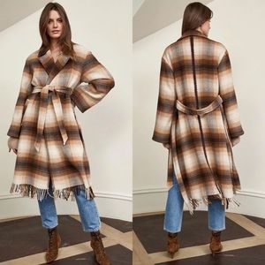 La Ligne Mercer Coat Plaid Fringe